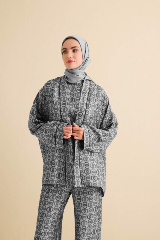 Twist Gray Silk Short Kimono - 1