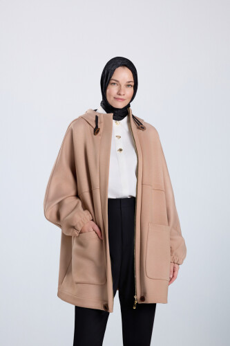 Two Tone Light Brown Coat - 1