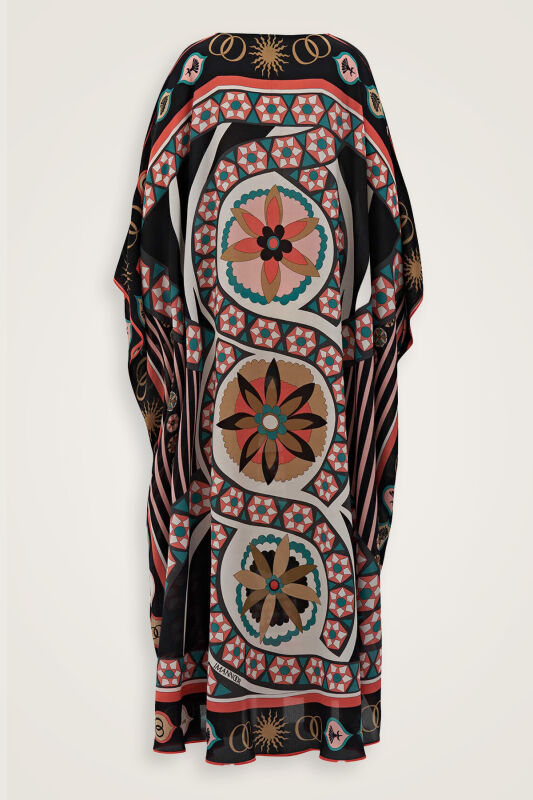 Üç Papatya Mercan İpek Kaftan - 4