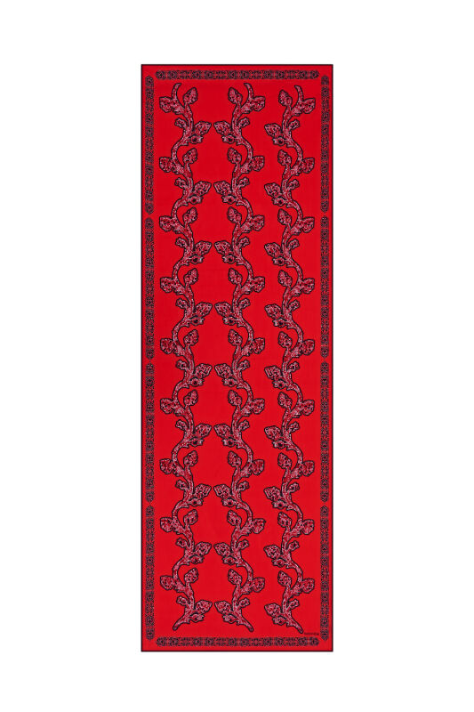 Üç Sarmaşık Kırmızı Floş Viskon Şal 70x210 - 1