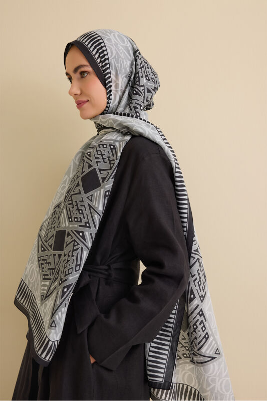 Uçurtma Gri Pamuk İpek Şal 70x209 - 5