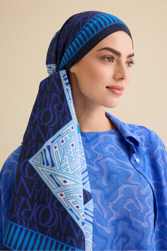 Uçurtma Lacivert Pamuk İpek Şal 70x209 - Imannoor (1)