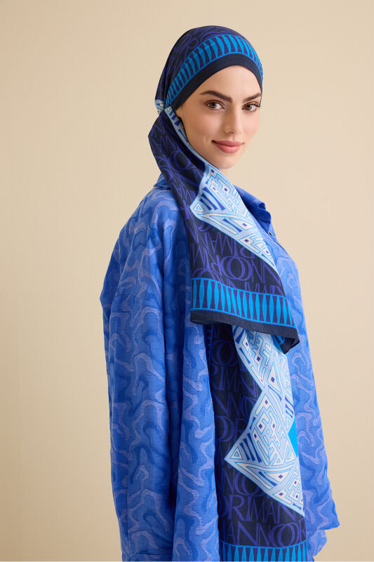 Uçurtma Lacivert Pamuk İpek Şal 70x209 - 3