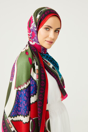 Urartu Çiçeği Kırmızı Yün Şal 70x210 - 8