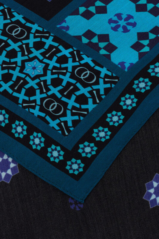 Vuslat Black-Sax Blue Flush Viscose Shawl - 2