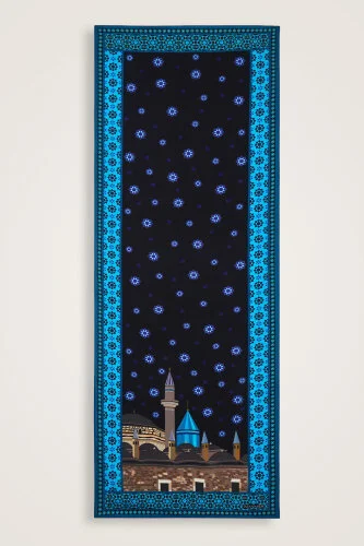 Vuslat Black-Sax Blue Flush Viscose Shawl - Imannoor (1)