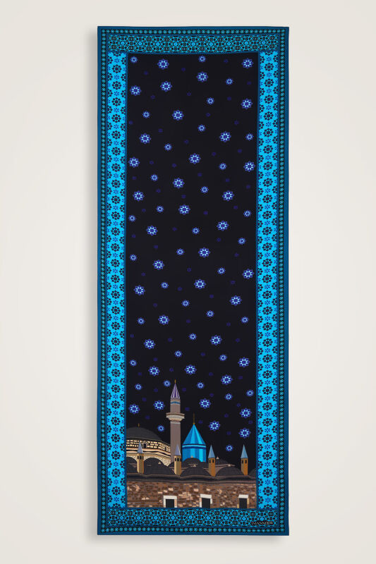 Vuslat Black-Sax Blue Flush Viscose Shawl - 2