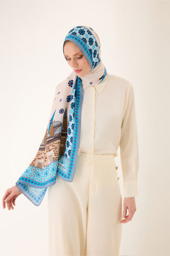 Vuslat Blue Flush Viscose Shawl - 1