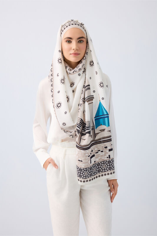 Vuslat White Flush Viscose Shawl - 7