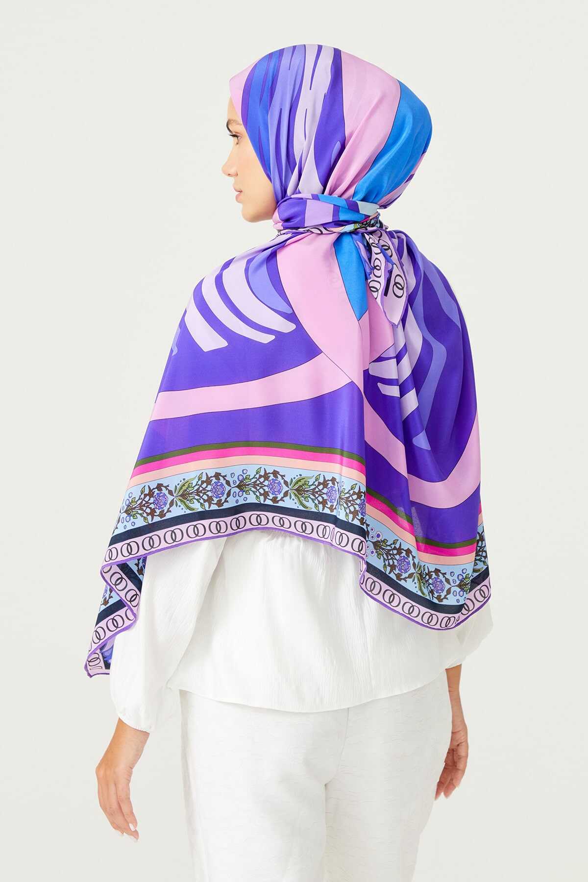 Purple Flower Print Square Scarf Imitation Silk Neckerchief Elegant Bandana  Women Head Wrap Scarves - Temu Austria
