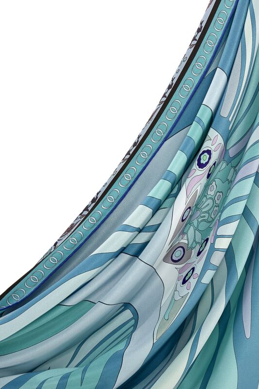 Water Fringe Silk Scarf Turquoise - 5