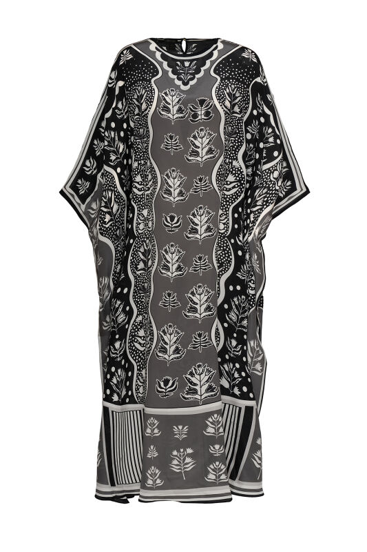 Waterfall Black Silk Kaftan - 1