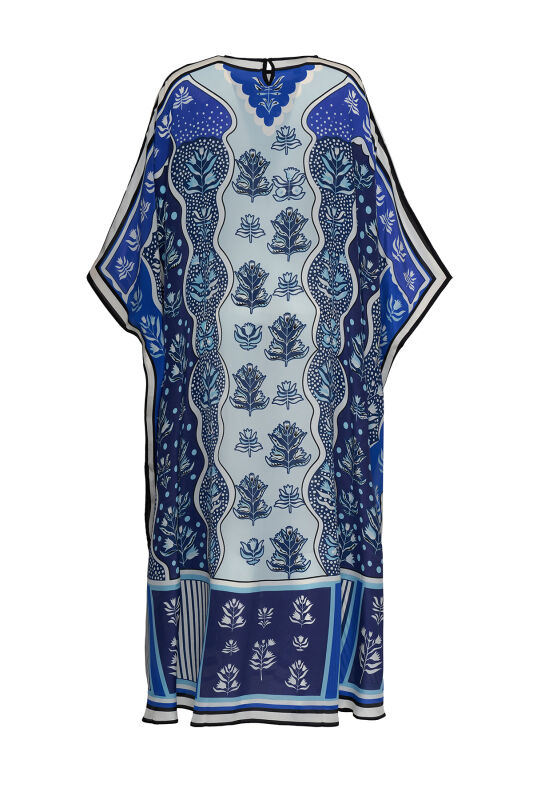 Waterfall Navy Blue Silk Kaftan - 2