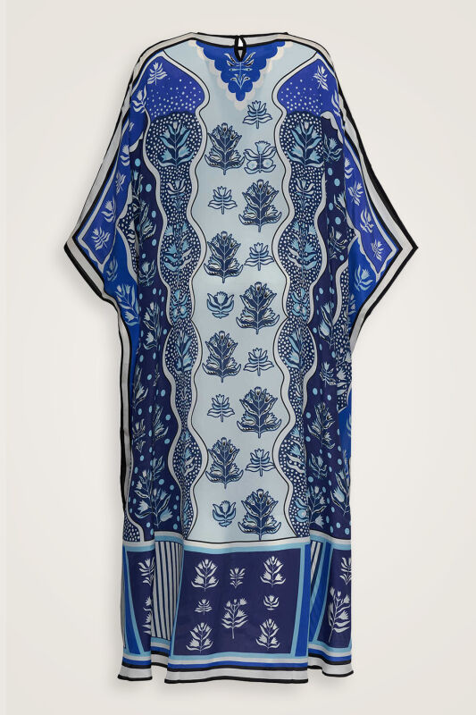 Waterfall Navy Blue Silk Kaftan - 2
