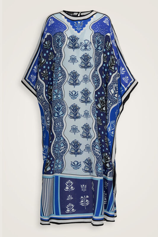 Waterfall Navy Blue Silk Kaftan - 1