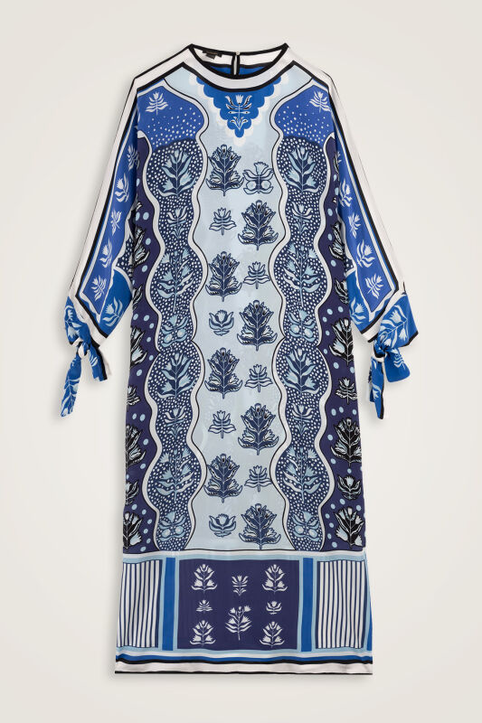 Waterfall Navy Twill Silk Dress - 1