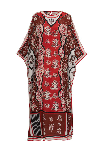 Waterfall Red Silk Kaftan - 1