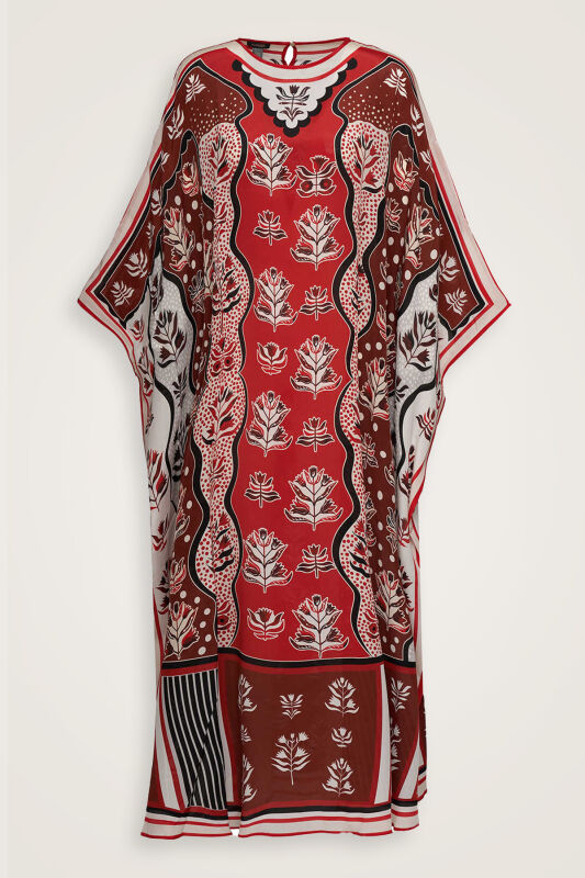Waterfall Red Silk Kaftan - 1