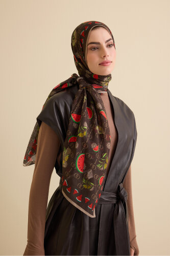 Watermelon Brown Cotton Silk Shawl - 5