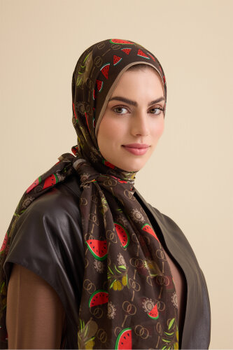 Watermelon Brown Cotton Silk Shawl - Imannoor