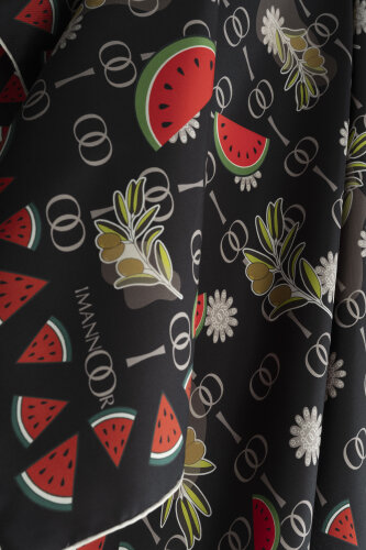 Watermelon Pattern Black Silk Twill Scarf - 2