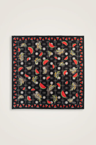 Watermelon Pattern Black Silk Twill Scarf 