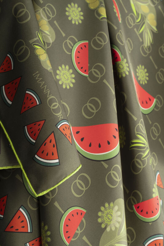 Watermelon Pattern Green Silk Twill Scarf - 2