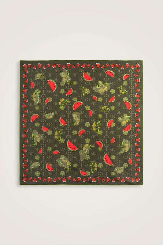 Watermelon Pattern Green Silk Twill Scarf - 1