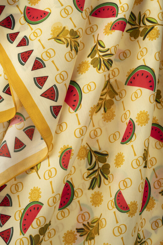 Watermelon Yellow Floss Viscose Shawl - 2