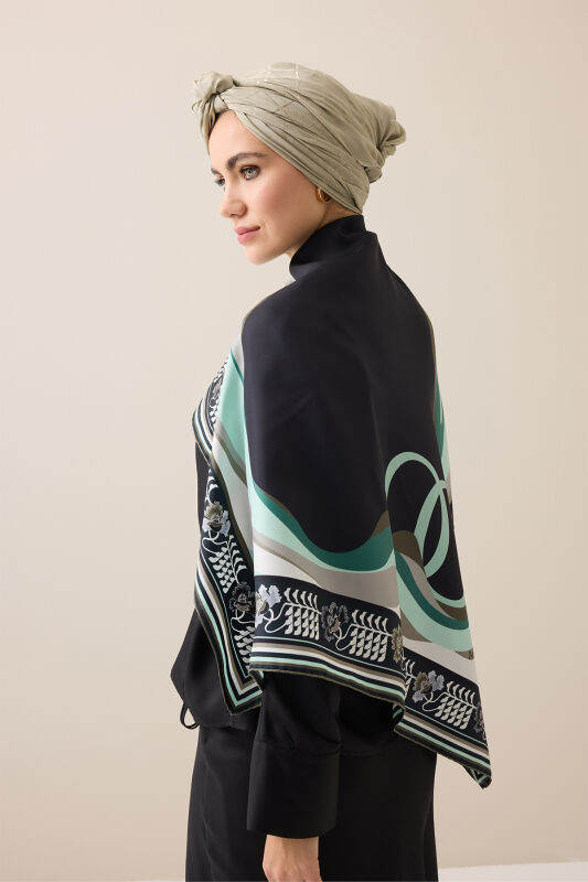 Waves Black Twill Silk Scarf - 6