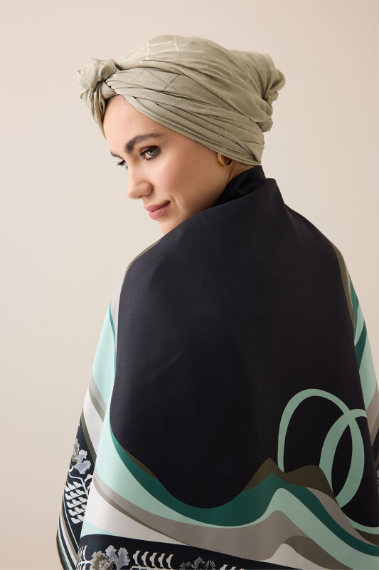 Waves Black Twill Silk Scarf - 1