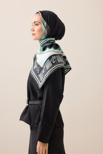 Waves Black Twill Silk Scarf - 3