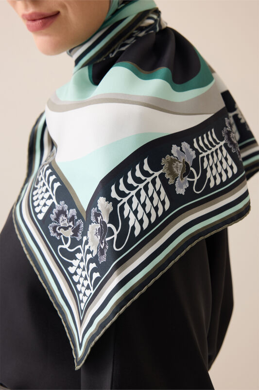 Waves Black Twill Silk Scarf - 5