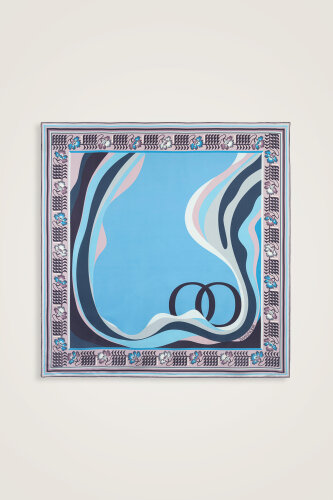 Waves Blue Twill Silk Scarf - 2