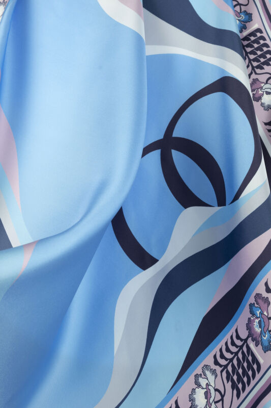 Waves Blue Twill Silk Scarf - 4