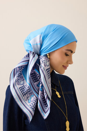 Waves Blue Twill Silk Scarf 