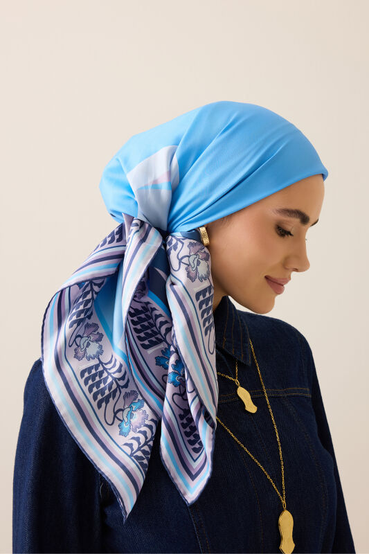Waves Blue Twill Silk Scarf - 1