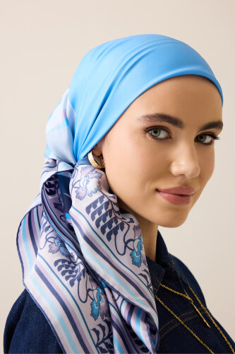 Waves Blue Twill Silk Scarf - 3