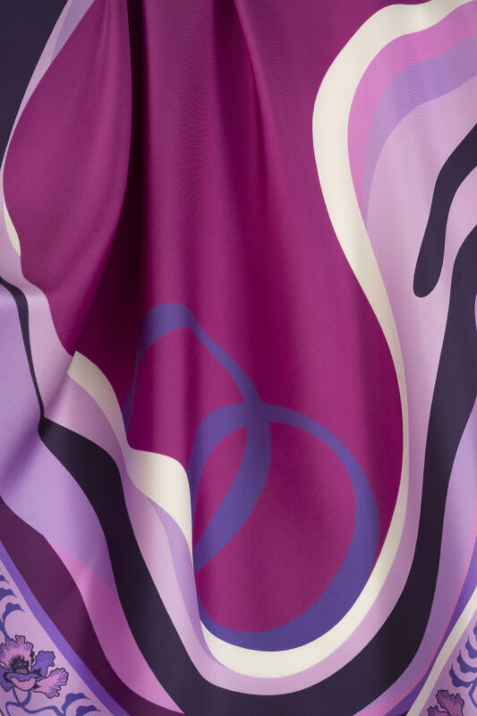 Waves Fuchsia Silk Twill Scarf - 4