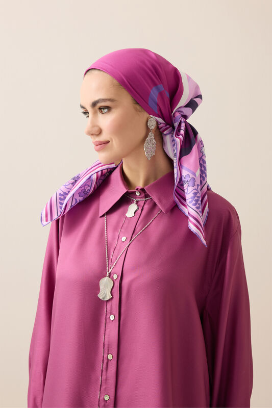 Waves Fuchsia Silk Twill Scarf - 3