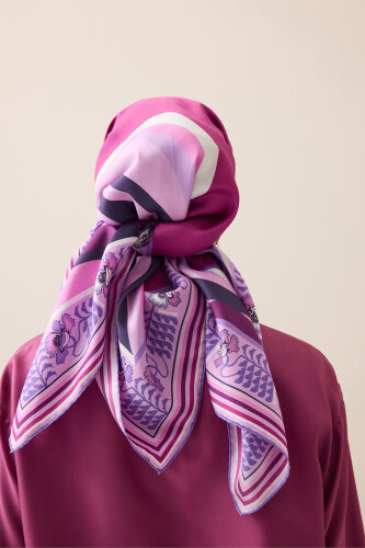 Waves Fuchsia Silk Twill Scarf - 5