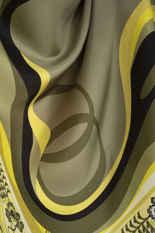 Waves Khaki Silk Twill Scarf - 4
