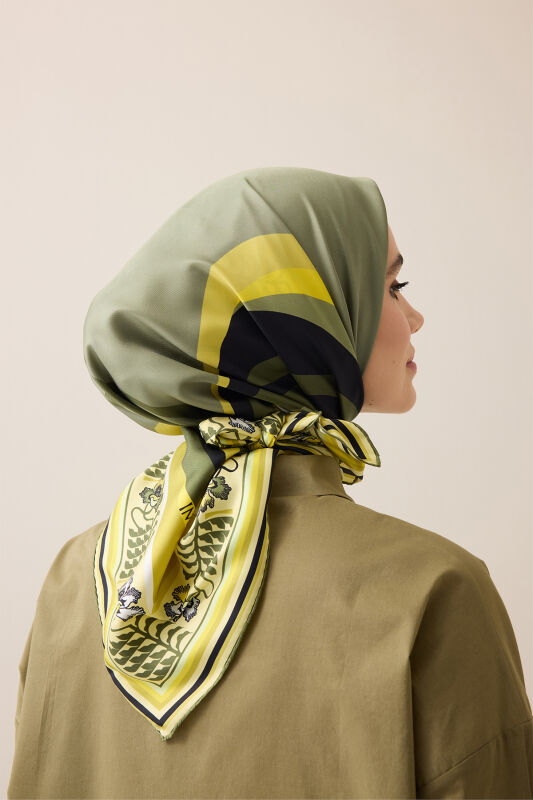Waves Khaki Silk Twill Scarf - 3