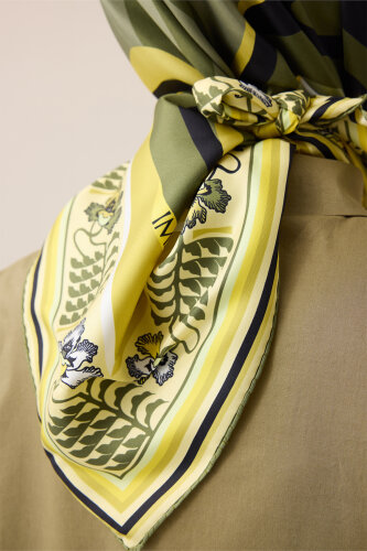 Waves Khaki Silk Twill Scarf - 5