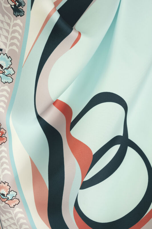 Waves Light Turquoise Silk Twill Scarf - 4