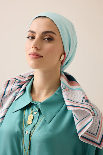 Waves Light Turquoise Silk Twill Scarf - 5