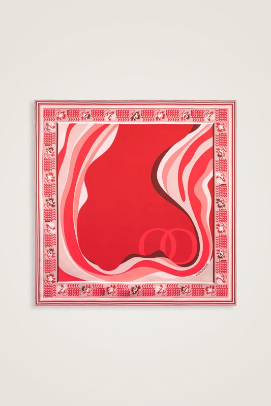 Waves Red Silk Twill Scarf - 2