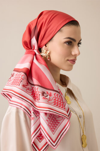 Waves Red Silk Twill Scarf 