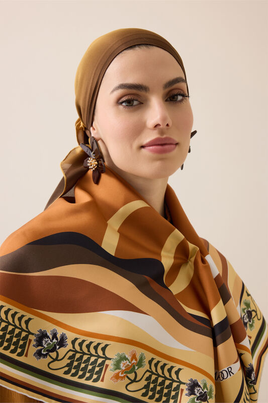 Waves Tan Twill Silk Scarf - 3