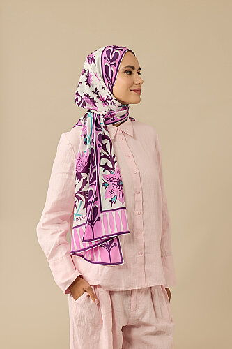West Blossom Pink Crepe Silk Kaftan Shawl - 5